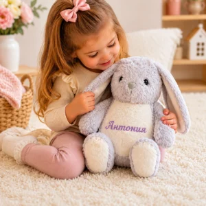 Персонализирана плюшена играчка зайче за гушкане и игра